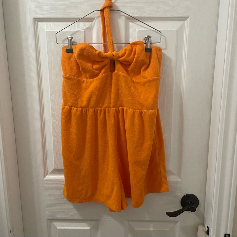 wild fable Vibrant Orange Terry Halter Romper/Bathing Suit Cover